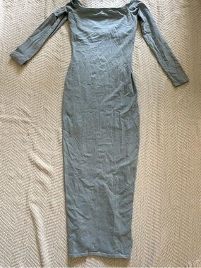 SKIMS Off Shoulder Long Sleeve Maxi Dress Blue Size M
